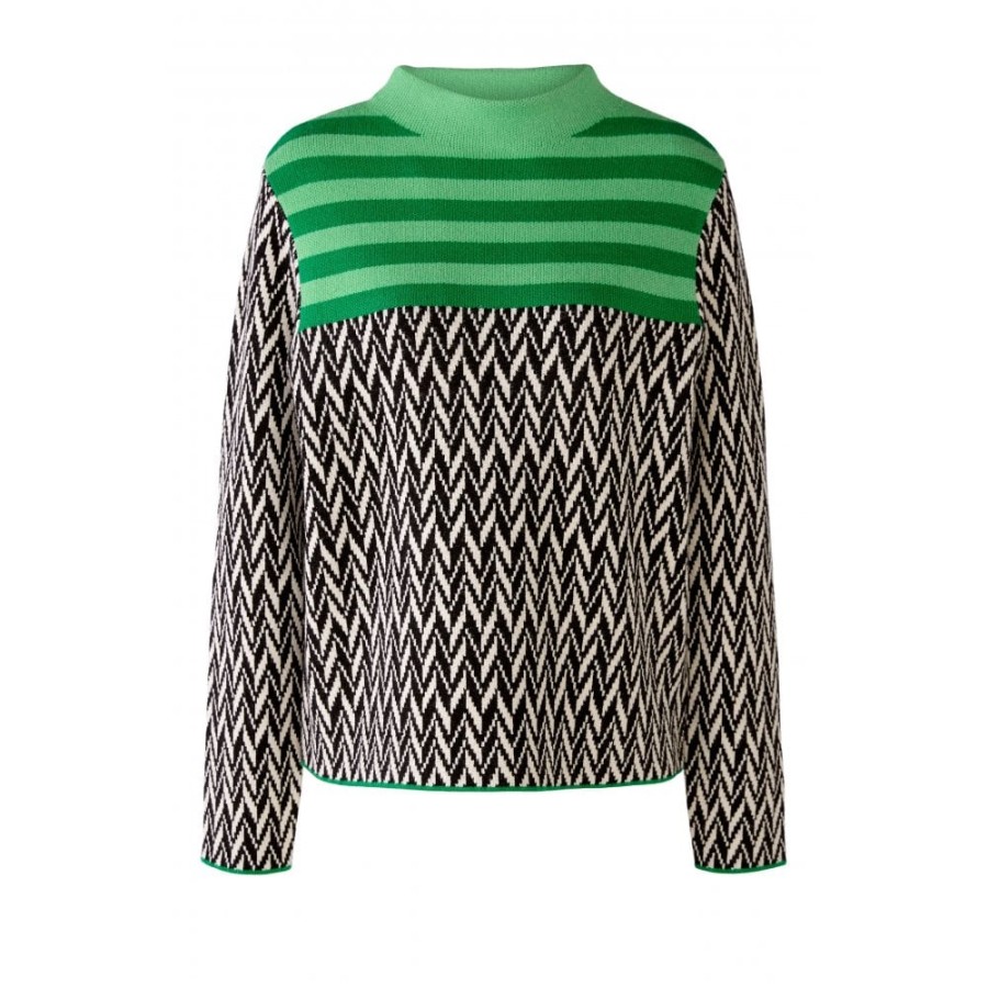 Oui Stripe And Chevron Printed Sweater - 79870 | Knitwear