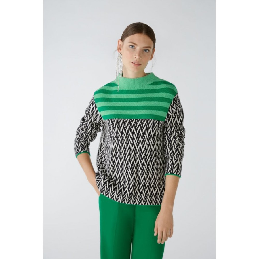 Oui Stripe And Chevron Printed Sweater - 79870 | Knitwear