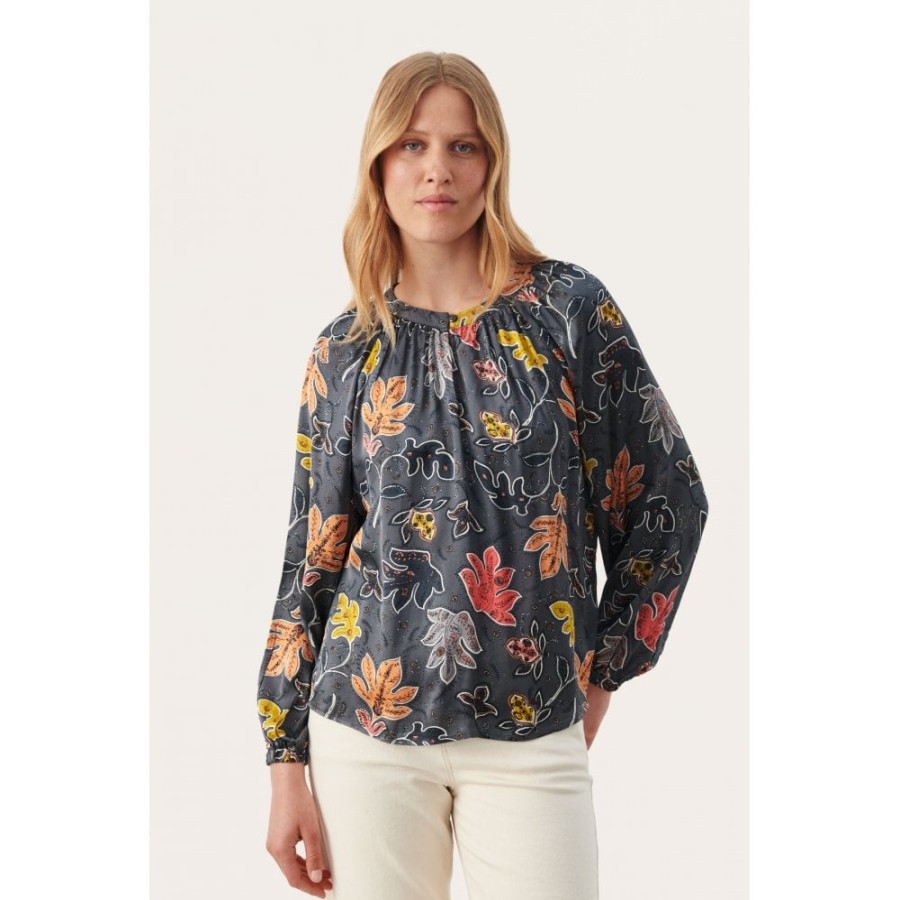 Part Two Leaf Printed Satin Blouse - Cesilla | Shirts And Blouses