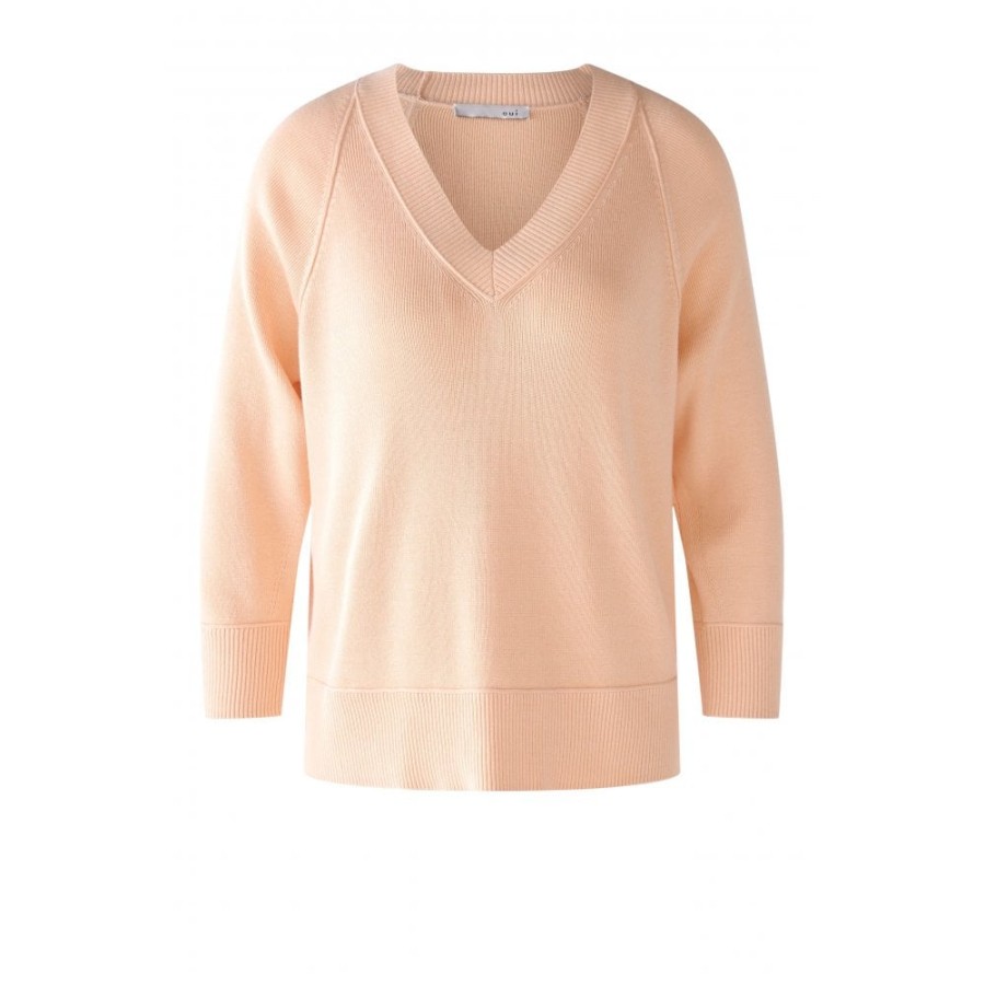 Oui V-Neckline Peach Sweater - 78144 | Knitwear