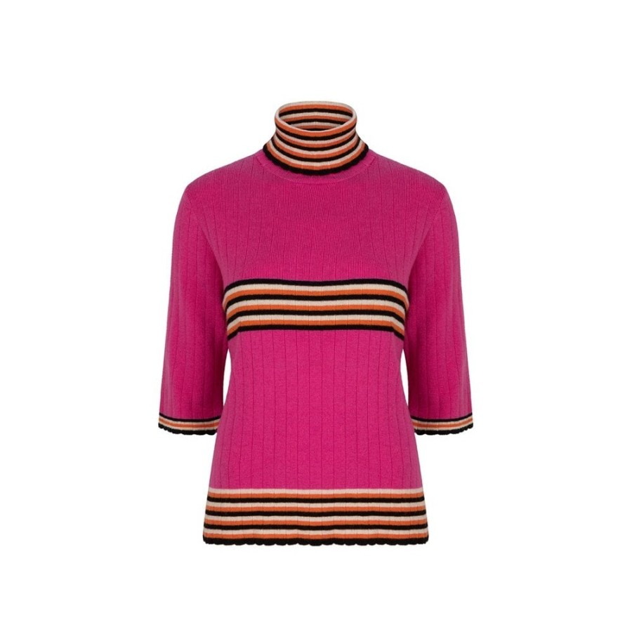 EsQualo Striped Turtle Neck Fitted Top - 07524 | Knitwear