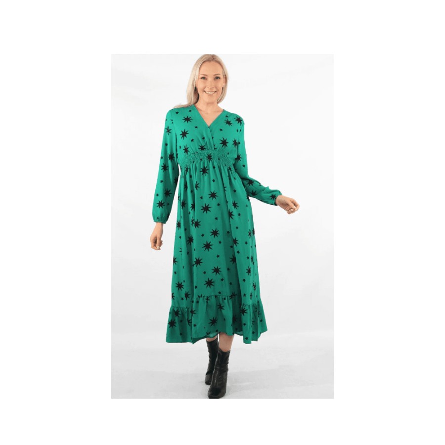 MSH Green Starburst Midi Dress - 8778 | Dresses