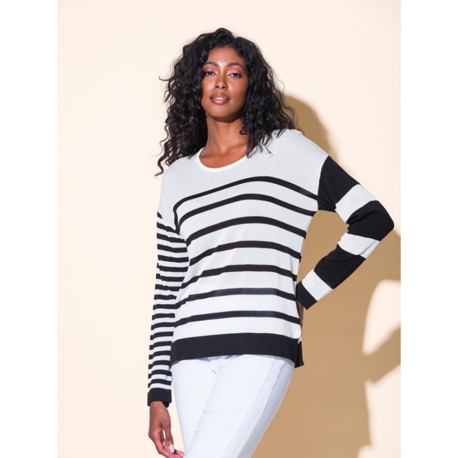 Alison Sheri Thin Monochrome Striped Sweater - A43343 | Knitwear