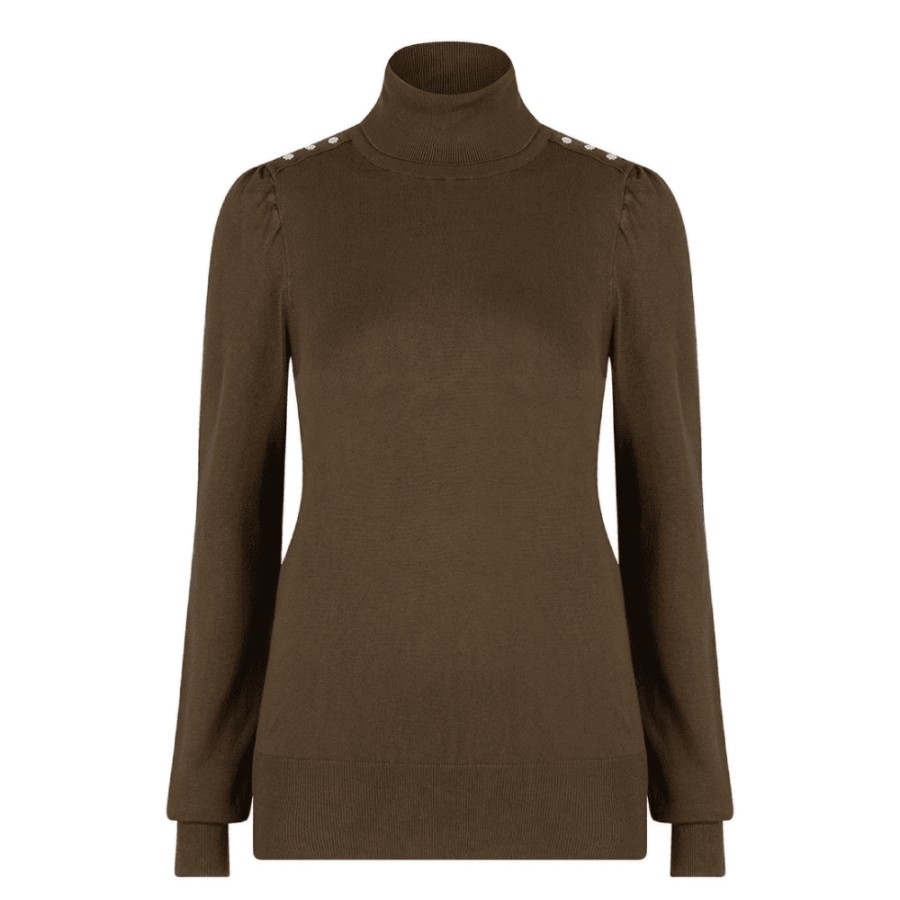 EsQualo Shoulder Detail Turtle Neck Sweater - 07541 | Knitwear