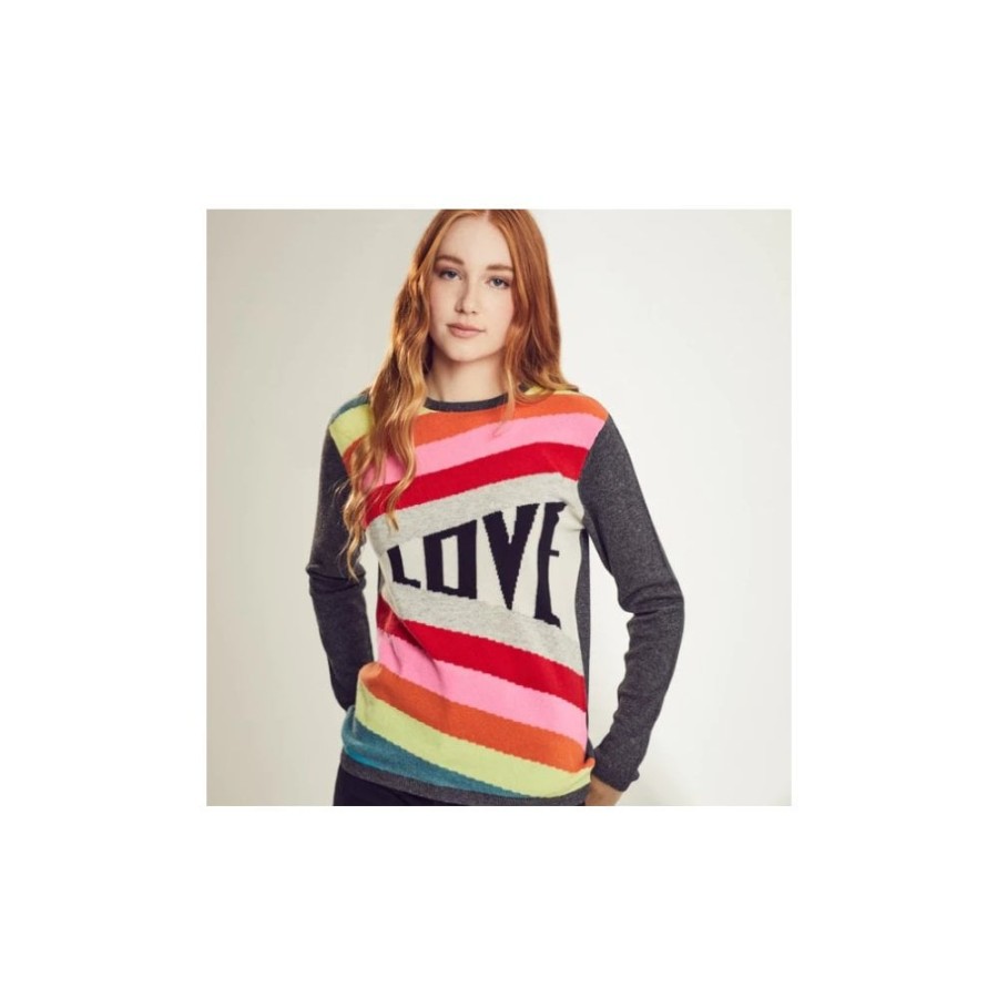 Orwell & Austen Rainbow Stripe Love Sweater | Cashmere