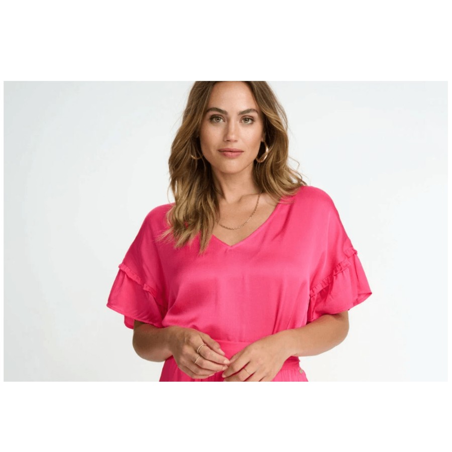 POM Amsterdam Pom Zoe Frill Satin Top - Sp7287 | Shirts And Blouses