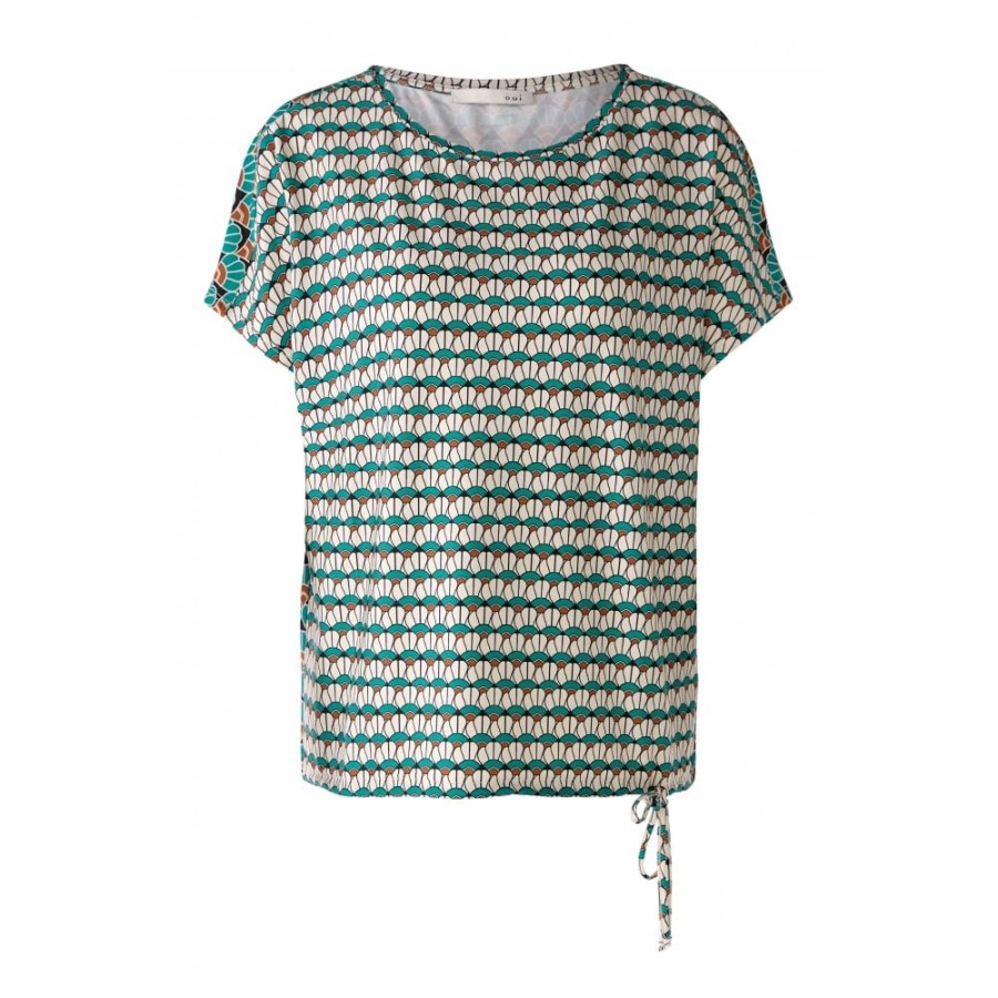 Oui Printed Drawstring Top - 78648 | Tops/T-Shirts