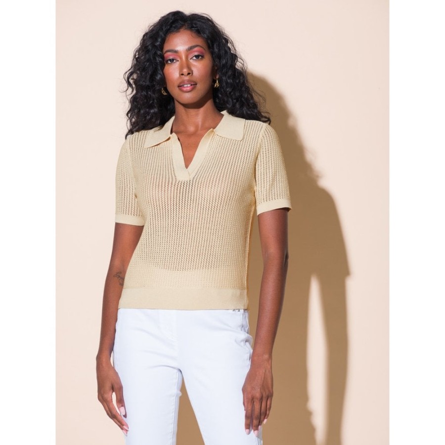 Alison Sheri Knitted Polo Top - A43222 | Tops/T-Shirts