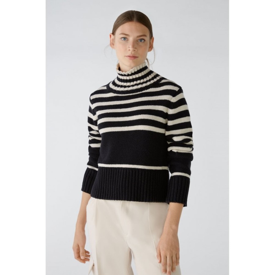 Oui Turtle Neck Striped Sweater - 79789 | Knitwear