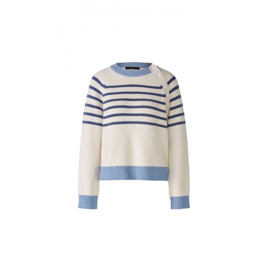 Oui Striped Button Detail Sweater - 86082 | Knitwear