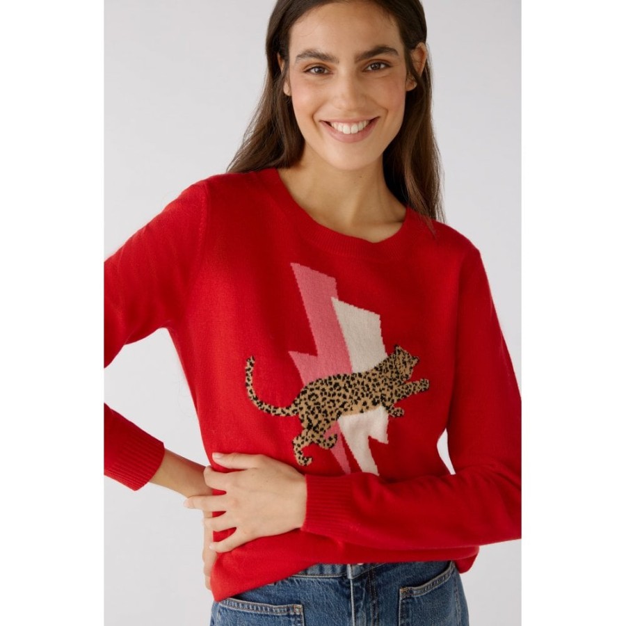 Oui Printed Leopard & Lightening Sweater - 79791 | Knitwear