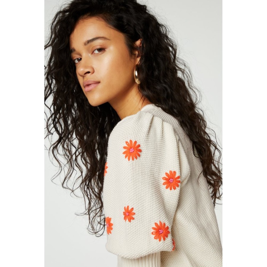 Fabienne Chapot Flower Sleeve Sweater - Rice | Knitwear