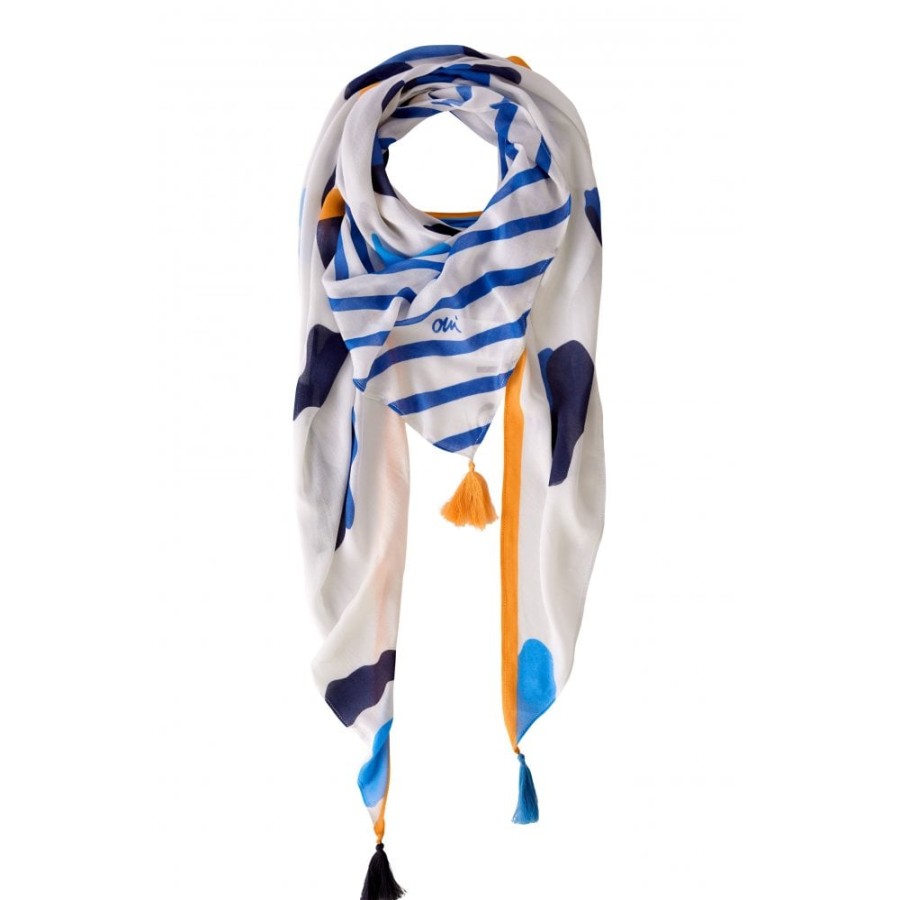 Oui Printed Blue Scarf - 78766 | Scarves