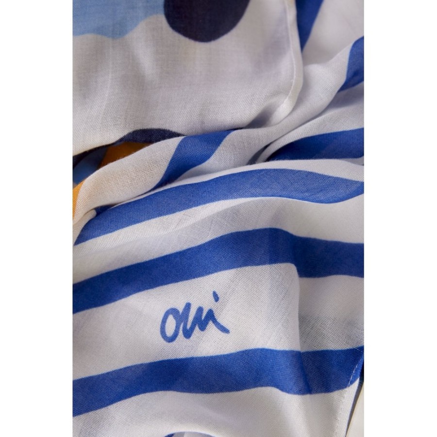 Oui Printed Blue Scarf - 78766 | Scarves