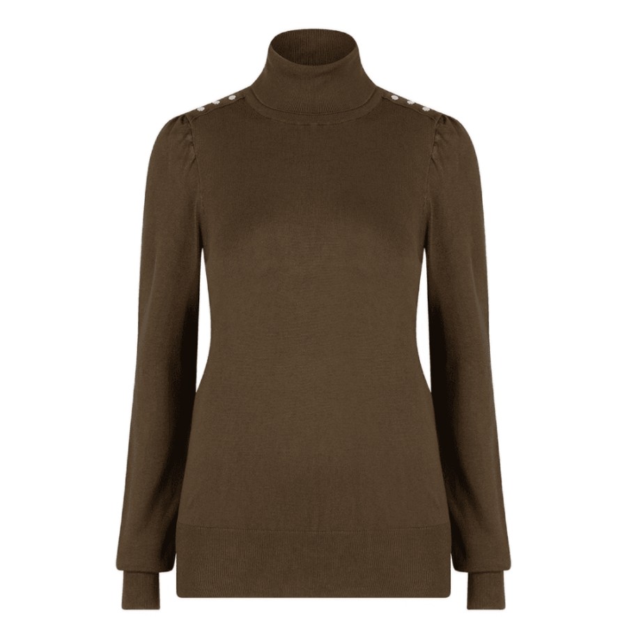 EsQualo Shoulder Detail Turtle Neck Sweater - 07541 | Knitwear