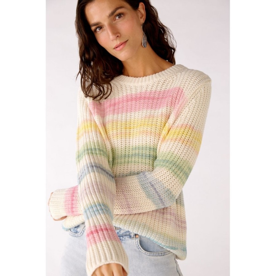 Oui Pastel Striped Sweater - 77932 | Sweaters