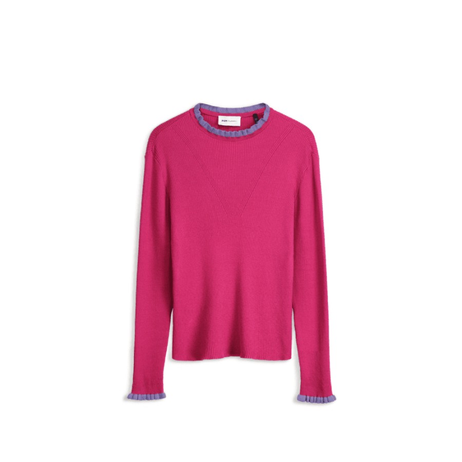 POM Amsterdam Pom Fiery Pink Ruffle Detail Sweater - Sp7391 | Knitwear