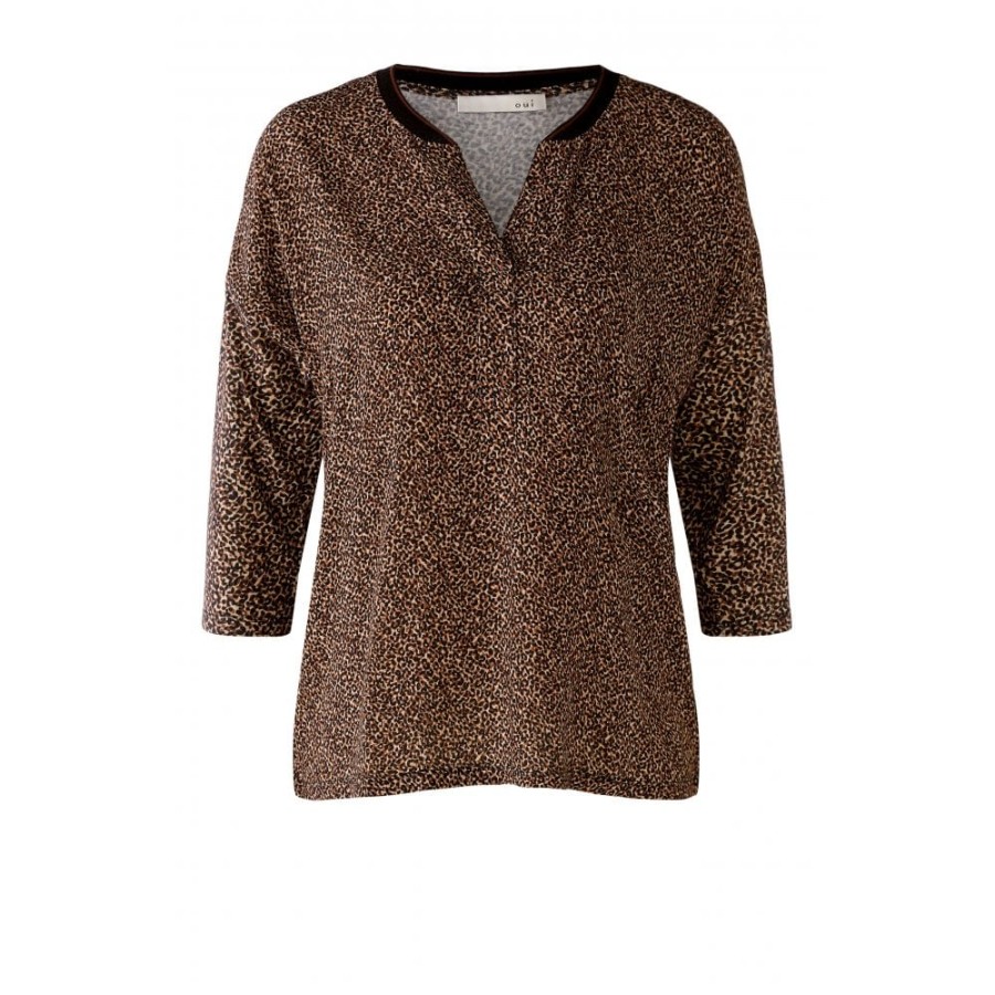 Oui Leopard V-Neck Top - 76731 | Tops/T-Shirts