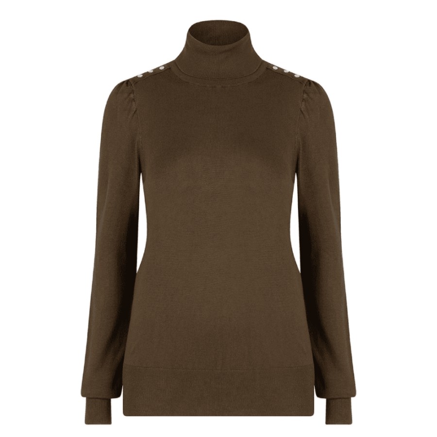 EsQualo Shoulder Detail Turtle Neck Sweater - 07541 | Knitwear