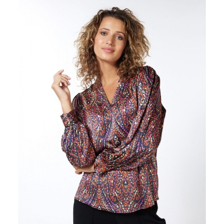 EsQualo Rewilding Printed V Neckline Blouse - 14526 | Shirts And Blouses