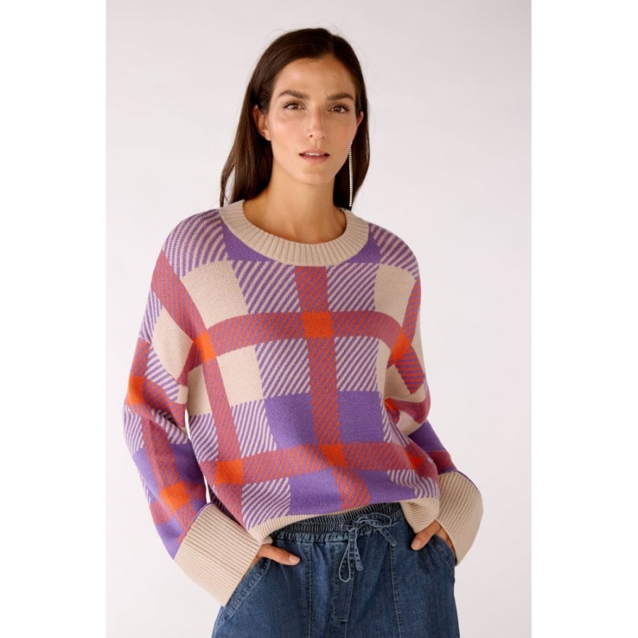 Oui Vibrant Checked Sweater - 78261 | Knitwear