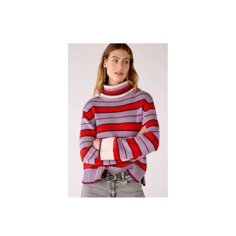 Oui Polo Knitted Striped Sweater - 77490 | Knitwear