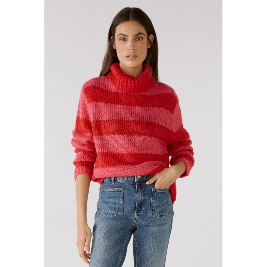 Oui Chunky Roll Neck Striped Sweater - 79577 | Knitwear