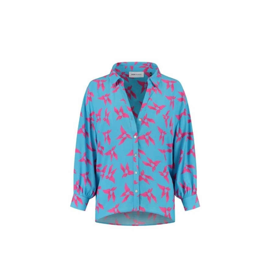 POM Amsterdam Pom Turquoise Origami Flower Shirt - Sp7239 | Shirts And Blouses