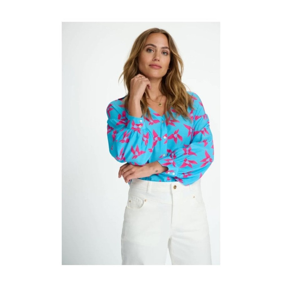 POM Amsterdam Pom Turquoise Origami Flower Shirt - Sp7239 | Shirts And Blouses