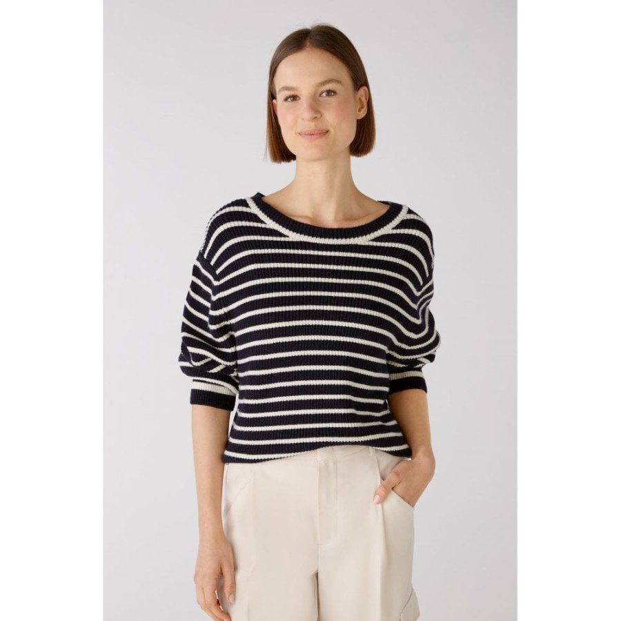 Oui Thin Striped Sweater - 79277 | Knitwear